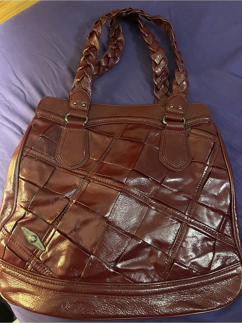 Elliott Lucca Braided Leather Patchwork Shoulder Bag in Burgundy